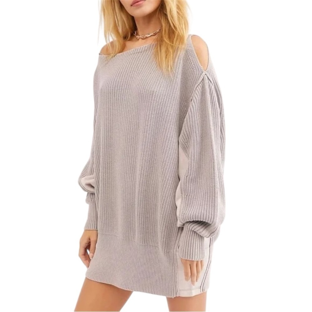 Free People City Of Stars Boat Neck Knit Peep Shoulder Sweater